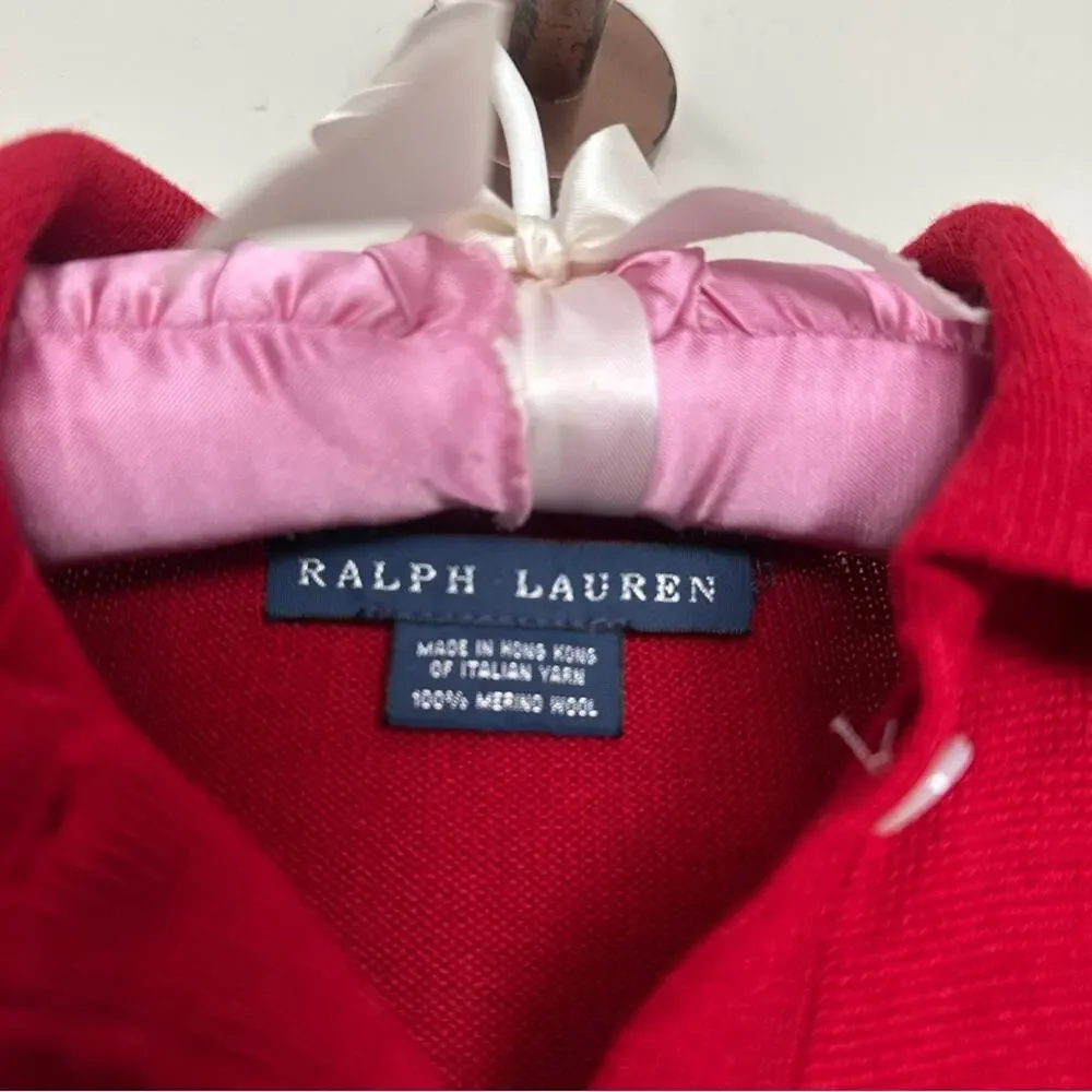 Vintage Ralph Lauren Red Merino Wool Long Sleeve Dress with Gold Logo - Picture 3 of 12